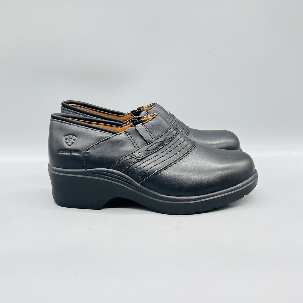 Ariat Shoes Womens 9 Black Leather Steel Toe Slip Resisting Clogs Work Comfort